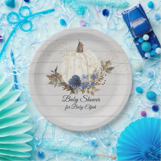 グレーウッ素朴ド海軍フローラカボチャベビーシャワー ペーパープレート (パーティー)