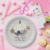 グレーウッ素朴ド海軍フローラカボチャベビーシャワー ペーパープレート (パーティー)