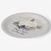 グレーウッ素朴ド海軍フローラカボチャベビーシャワー ペーパープレート (アングル)