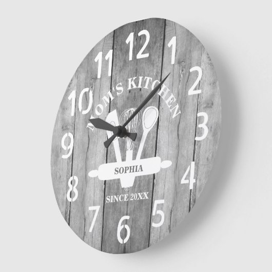 グレーウパーソナライズされたッドファームハウスマムズキッチン ラージ壁時計 (傾斜)