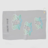 グレーウミガメ緑の熱帯葉沿岸 ゴルフタオル (横)