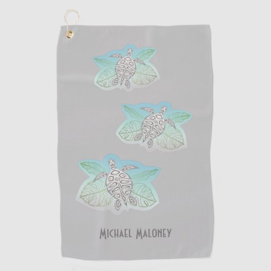 グレーウミガメ緑の熱帯葉沿岸 ゴルフタオル (正面)