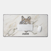 グレーウルフと大理石の石 デスクマット (キーボード&マウス)