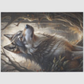 グレーウルフのダークファンタジー森林野生生物アート 薄葉紙 (正面)