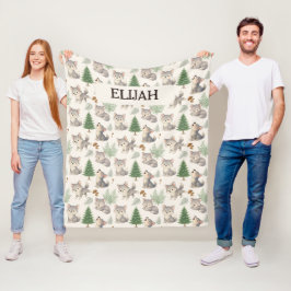 グレーウルフの森の赤ちゃんギフト 名前入り フリースブランケット