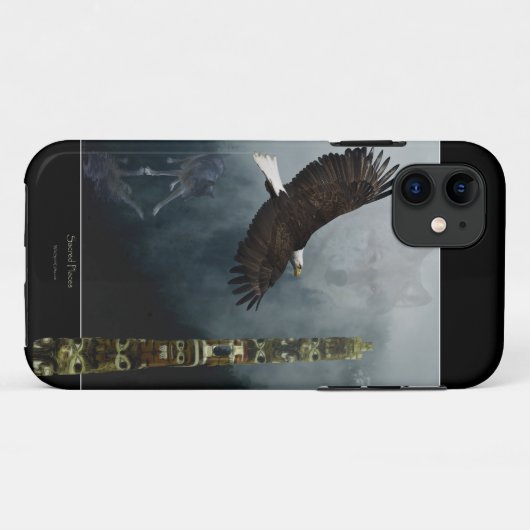 グレーウルフイーグル&ハイダトーテムポール先住民アート Case-Mate iPhoneケース (裏面(横))