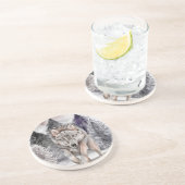 グレーウルフウォーターカラーウィンターフォレストストーンコースター コースター (側面)