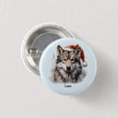 グレーウルフサンタハットモノグラム名クリスマス 缶バッジ (正面&裏面)