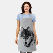 グレーウルフスケッチアートワーク エプロン (着用した状態)