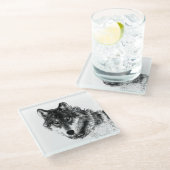 グレーウルフスケッチアートワーク ガラスコースター (アングル)