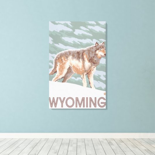 グレーウルフスタンディングワイオミング キャンバスプリント (インサイチュ (ウッドフロア))