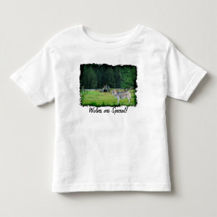 グレーウルフ&アラスカンフォレストワイルドライフアートTシャツ トドラーTシャツ