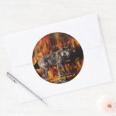 グレーウルフ&フォレストファイアーサバイバルワイルドライフアート ラウンドシール (封筒)