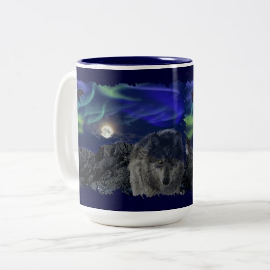 グレーウルフ、ラヴェンス&オーロラ&トーテムワイルドライフマグ ツートーンマグカップ (正面左)