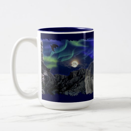 グレーウルフ、ラヴェンス&オーロラ&トーテムワイルドライフマグ ツートーンマグカップ (左)