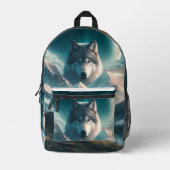 グレーウルブアットドーンブルー プリントバックパック (正面)