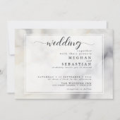 グレーエレガントおよび淡い色の金ゴールドのソフトクラウド 招待状 (正面)