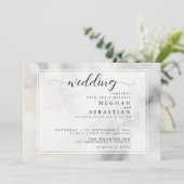 グレーエレガントおよび淡い色の金ゴールドのソフトクラウド 招待状 (スタンド正面)