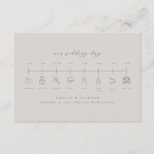 グレーエレガントとグリーンのタイムラ結婚イン エンクロージャーカード (正面)