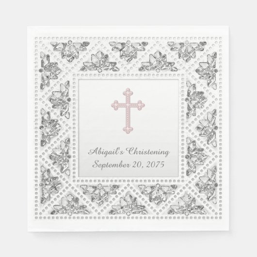 グレーエレガントとピンクの十字 スタンダードランチョンナプキン (正面)