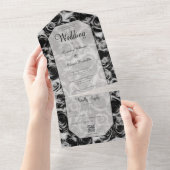 グレーエレガントとブラックのバラQRコード オールインワン招待状 (貼ってはがせる)