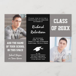 グレーエレガントとブラックの青年の卒業 招待状