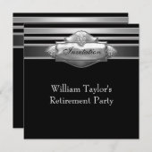 グレーエレガントとブラックマンズの退職パーティー 招待状 (正面/裏面)