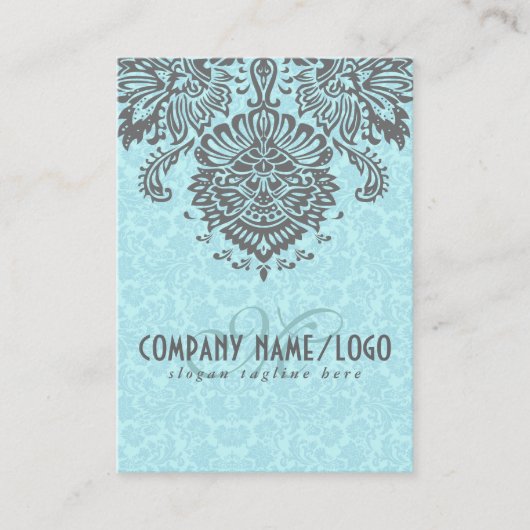 グレーエレガントとブルーのヴィンテージフローラマスク 名刺 (正面)