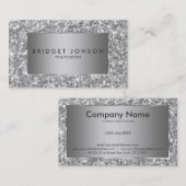 グレーエレガントとホワイトのきらめくグリッターパターン 名刺 (正面/裏面)