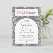 グレーエレガントとホワイトの葉ブライダルシャワー 招待状 (スタンド正面)