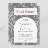 グレーエレガントとホワイトの葉ブライダルシャワー 招待状 (正面/裏面)