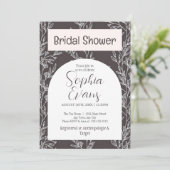 グレーエレガントとホワイトの葉ブライダルシャワー 招待状 (スタンド正面)