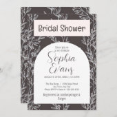 グレーエレガントとホワイトの葉ブライダルシャワー 招待状 (正面/裏面)