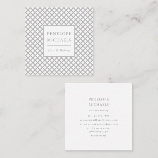 グレーエレガントとホワイトジオメトリ スクエア名刺 (正面/裏面)