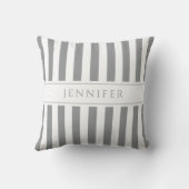 グレーエレガントと白のストライプパターン名 クッション (裏面)