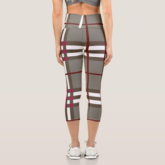 グレーエレガントと白のハイウエストプレイドレギンス カプリレギンス (裏面)