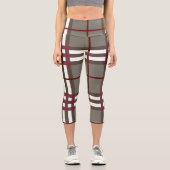 グレーエレガントと白のハイウエストプレイドレギンス カプリレギンス (正面)