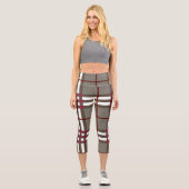 グレーエレガントと白のハイウエストプレイドレギンス カプリレギンス (正面)