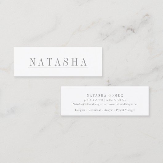 グレーエレガントと白の下線プロファイルカード スキニー名刺 (正面/裏面)