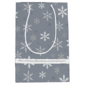グレーエレガントと白の雪片パターン ミディアムペーパーバッグ (正面)