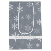 グレーエレガントと白の雪片パターン ミディアムペーパーバッグ (裏面)