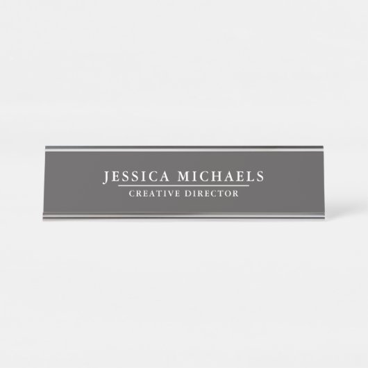 グレーエレガントと白 デスクネームプレート (正面)