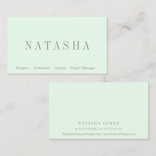 グレーエレガントと緑のスクリプトフォント名刺 名刺 (正面/裏面)