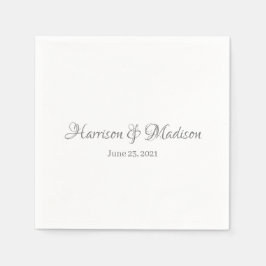 グレーエレガントのカスタムスクリプト名結婚の日付 スタンダードカクテルナプキン