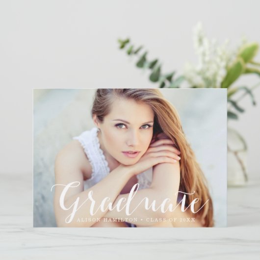 グレーエレガントの写真の卒業スクリプト 案内状 (スタンド正面)