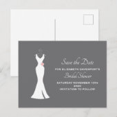 グレーエレガントの白いガウン – スタイリッシュ日付を保存 インビテーションポストカード (正面/裏面)