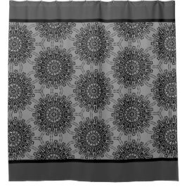 グレーエレガントの白黒のマンダラパターン シャワーカーテン