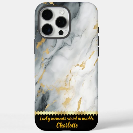 グレーエレガントの金色のアクセントを持つ大理石のパターン Case-Mate iPhoneケース (裏面)