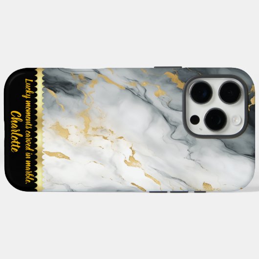 グレーエレガントの金色のアクセントを持つ大理石のパターン Case-Mate iPhoneケース (裏面 (横))