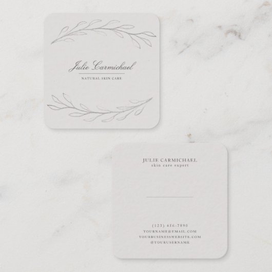 グレーエレガントの鉛筆スケッチされた枝 スクエア名刺 (正面/裏面)